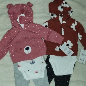 Newborn Just One You-Carters 3 Piece Outfits. 2 Outfits. Pink and Brown. NWT!
